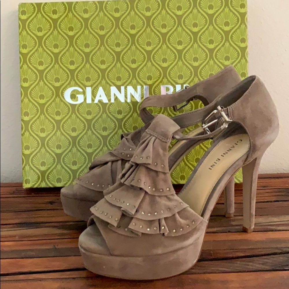 Gianni bini suede shoes ruffle/ rhinestone studs